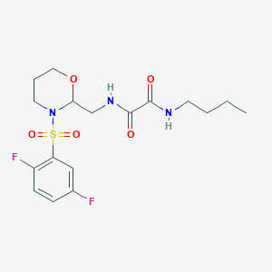 molecular formula C17H23F2N3O5S B2467345 N1-丁基-N2-((3-((2,5-二氟苯基)磺酰)-1,3-噁唑环己-2-基)甲基)草酰胺 CAS No. 872976-54-0