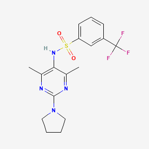 molecular formula C17H19F3N4O2S B2467375 N-(4,6-dimethyl-2-(pyrrolidin-1-yl)pyrimidin-5-yl)-3-(trifluoromethyl)benzenesulfonamide CAS No. 1448124-77-3