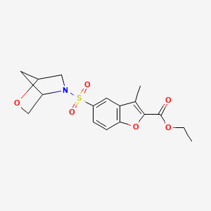 molecular formula C17H19NO6S B2467388 ethyl 3-methyl-5-{2-oxa-5-azabicyclo[2.2.1]heptane-5-sulfonyl}-1-benzofuran-2-carboxylate CAS No. 2034455-19-9
