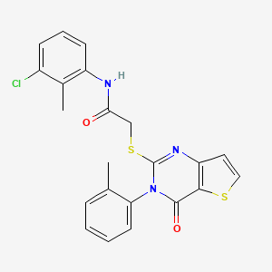 molecular formula C22H18ClN3O2S2 B2467439 N-(3-chloro-2-methylphenyl)-2-{[3-(2-methylphenyl)-4-oxo-3,4-dihydrothieno[3,2-d]pyrimidin-2-yl]sulfanyl}acetamide CAS No. 1291839-19-4