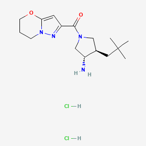 B2467443 [(3S,4R)-3-Amino-4-(2,2-dimethylpropyl)pyrrolidin-1-yl]-(6,7-dihydro-5H-pyrazolo[5,1-b][1,3]oxazin-2-yl)methanone;dihydrochloride CAS No. 2418594-50-8