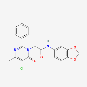 molecular formula C20H16ClN3O4 B2467448 N-(2H-1,3-benzodioxol-5-yl)-2-(5-chloro-4-methyl-6-oxo-2-phenyl-1,6-dihydropyrimidin-1-yl)acetamide CAS No. 1421459-72-4