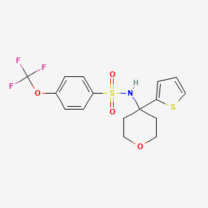 molecular formula C16H16F3NO4S2 B2467492 N-[4-(thiophen-2-yl)oxan-4-yl]-4-(trifluoromethoxy)benzene-1-sulfonamide CAS No. 2034235-57-7