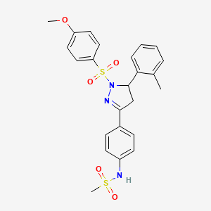 molecular formula C24H25N3O5S2 B2467512 N-{4-[1-(4-methoxybenzenesulfonyl)-5-(2-methylphenyl)-4,5-dihydro-1H-pyrazol-3-yl]phenyl}methanesulfonamide CAS No. 833430-19-6