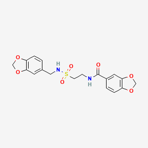 molecular formula C18H18N2O7S B2467544 N-(2-{[(2H-1,3-benzodioxol-5-yl)methyl]sulfamoyl}ethyl)-2H-1,3-benzodioxole-5-carboxamide CAS No. 899968-42-4