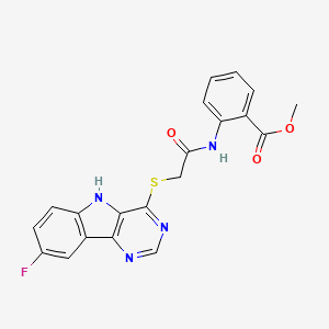molecular formula C20H15FN4O3S B2467561 methyl 2-[2-({8-fluoro-5H-pyrimido[5,4-b]indol-4-yl}sulfanyl)acetamido]benzoate CAS No. 1115880-45-9