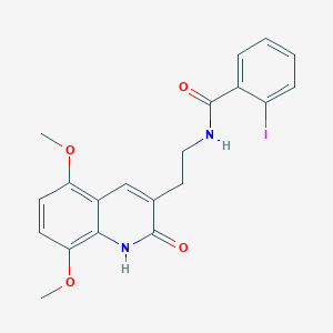 molecular formula C20H19IN2O4 B2467575 N-[2-(5,8-dimethoxy-2-oxo-1H-quinolin-3-yl)ethyl]-2-iodobenzamide CAS No. 851403-94-6