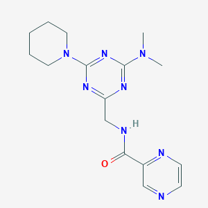 molecular formula C16H22N8O B2467667 N-((4-(dimethylamino)-6-(piperidin-1-yl)-1,3,5-triazin-2-yl)methyl)pyrazine-2-carboxamide CAS No. 2034550-19-9