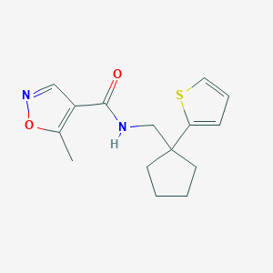 molecular formula C15H18N2O2S B2467689 5-methyl-N-((1-(thiophen-2-yl)cyclopentyl)methyl)isoxazole-4-carboxamide CAS No. 1428373-41-4