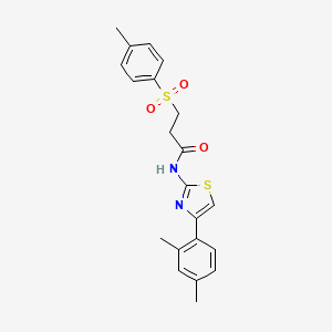 molecular formula C21H22N2O3S2 B2467733 N-(4-(2,4-dimethylphenyl)thiazol-2-yl)-3-tosylpropanamide CAS No. 895442-99-6