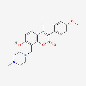 molecular formula C23H26N2O4 B2467751 7-hydroxy-3-(4-methoxyphenyl)-4-methyl-8-[(4-methylpiperazin-1-yl)methyl]-2H-chromen-2-one CAS No. 869340-71-6