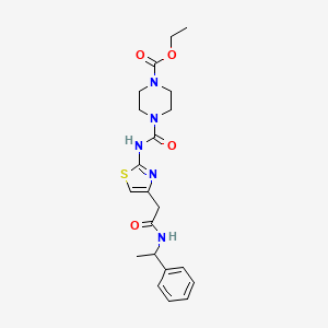 molecular formula C21H27N5O4S B2467768 Ethyl 4-((4-(2-oxo-2-((1-phenylethyl)amino)ethyl)thiazol-2-yl)carbamoyl)piperazine-1-carboxylate CAS No. 1021258-83-2