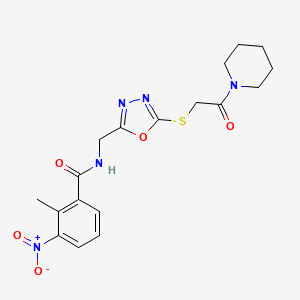 2-methyl-3-nitro-N-((5-((2-oxo-2-(piperidin-1-yl)ethyl)thio)-1,3,4-oxadiazol-2-yl)methyl)benzamide