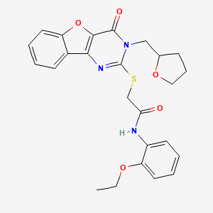 molecular formula C25H25N3O5S B2467865 N-(2-ethoxyphenyl)-2-((4-oxo-3-((tetrahydrofuran-2-yl)methyl)-3,4-dihydrobenzofuro[3,2-d]pyrimidin-2-yl)thio)acetamide CAS No. 900002-96-2