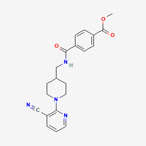 molecular formula C21H22N4O3 B2467895 Methyl 4-(((1-(3-cyanopyridin-2-yl)piperidin-4-yl)methyl)carbamoyl)benzoate CAS No. 1797953-19-5