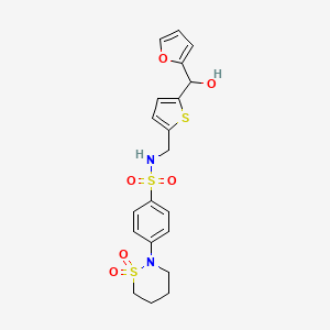 molecular formula C20H22N2O6S3 B2467910 4-(1,1-dioxido-1,2-thiazinan-2-yl)-N-((5-(furan-2-yl(hydroxy)methyl)thiophen-2-yl)methyl)benzenesulfonamide CAS No. 1788844-44-9