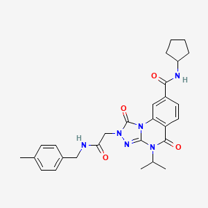 molecular formula C28H32N6O4 B2467921 N-cyclopentyl-2-({[(4-methylphenyl)methyl]carbamoyl}methyl)-1,5-dioxo-4-(propan-2-yl)-1H,2H,4H,5H-[1,2,4]triazolo[4,3-a]quinazoline-8-carboxamide CAS No. 1243090-76-7