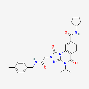 molecular formula C28H32N6O4 B2467921 N-cyclopentyl-4-isopropyl-2-(2-((4-methylbenzyl)amino)-2-oxoethyl)-1,5-dioxo-1,2,4,5-tetrahydro-[1,2,4]triazolo[4,3-a]quinazoline-8-carboxamide CAS No. 1243090-76-7