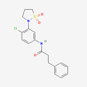 molecular formula C18H19ClN2O3S B2467924 N-(4-chloro-3-(1,1-dioxidoisothiazolidin-2-yl)phenyl)-3-phenylpropanamide CAS No. 950474-66-5