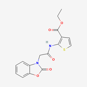 molecular formula C16H14N2O5S B2467937 ethyl 2-(2-(2-oxobenzo[d]oxazol-3(2H)-yl)acetamido)thiophene-3-carboxylate CAS No. 1170873-91-2