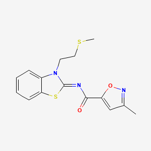 molecular formula C15H15N3O2S2 B2468001 (E)-3-methyl-N-(3-(2-(methylthio)ethyl)benzo[d]thiazol-2(3H)-ylidene)isoxazole-5-carboxamide CAS No. 946206-29-7