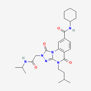 molecular formula C26H36N6O4 B2468003 N-cyclohexyl-4-(3-methylbutyl)-1,5-dioxo-2-{[(propan-2-yl)carbamoyl]methyl}-1H,2H,4H,5H-[1,2,4]triazolo[4,3-a]quinazoline-8-carboxamide CAS No. 1243037-18-4