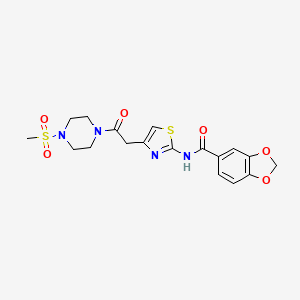 molecular formula C18H20N4O6S2 B2468007 N-(4-(2-(4-(methylsulfonyl)piperazin-1-yl)-2-oxoethyl)thiazol-2-yl)benzo[d][1,3]dioxole-5-carboxamide CAS No. 1203272-73-4