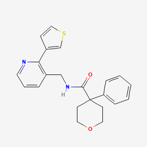 4-phenyl-N-((2-(thiophen-3-yl)pyridin-3-yl)methyl)tetrahydro-2H-pyran-4-carboxamide
