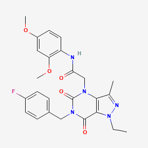 molecular formula C25H26FN5O5 B2468057 N-(2,4-dimethoxyphenyl)-2-(1-ethyl-6-(4-fluorobenzyl)-3-methyl-5,7-dioxo-6,7-dihydro-1H-pyrazolo[4,3-d]pyrimidin-4(5H)-yl)acetamide CAS No. 1358459-87-6