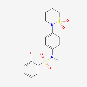 molecular formula C16H17FN2O4S2 B2468077 N-[4-(1,1-dioxo-1lambda6,2-thiazinan-2-yl)phenyl]-2-fluorobenzene-1-sulfonamide CAS No. 941945-62-6