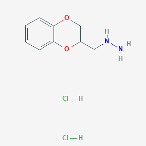 molecular formula C9H14Cl2N2O2 B2468119 [(2,3-Dihydro-1,4-benzodioxin-2-yl)methyl]hydrazine dihydrochloride CAS No. 2044902-80-7