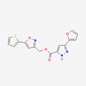 molecular formula C16H11N3O4S B2468126 (5-(thiophen-2-yl)isoxazol-3-yl)methyl 3-(furan-2-yl)-1H-pyrazole-5-carboxylate CAS No. 1239733-01-7