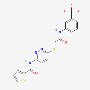 molecular formula C18H13F3N4O2S2 B2468156 N-(6-((2-oxo-2-((3-(trifluoromethyl)phenyl)amino)ethyl)thio)pyridazin-3-yl)thiophene-2-carboxamide CAS No. 1021061-86-8
