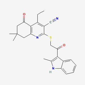 4-ethyl-7,7-dimethyl-2-[2-(2-methyl-1H-indol-3-yl)-2-oxoethyl]sulfanyl-5-oxo-6,8-dihydroquinoline-3-carbonitrile