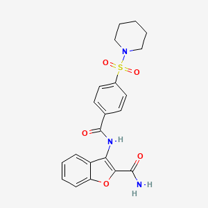 molecular formula C21H21N3O5S B2468199 3-(4-(哌啶-1-基磺酰)苯甲酰氨基)苯并呋喃-2-羧酰胺 CAS No. 398999-93-4
