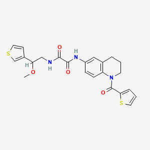 molecular formula C23H23N3O4S2 B2468258 N-[2-methoxy-2-(thiophen-3-yl)ethyl]-N'-[1-(thiophene-2-carbonyl)-1,2,3,4-tetrahydroquinolin-6-yl]ethanediamide CAS No. 1448122-13-1