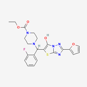 molecular formula C22H22FN5O4S B2468266 ethyl 4-[(2-fluorophenyl)[2-(furan-2-yl)-6-hydroxy-[1,2,4]triazolo[3,2-b][1,3]thiazol-5-yl]methyl]piperazine-1-carboxylate CAS No. 887221-75-2