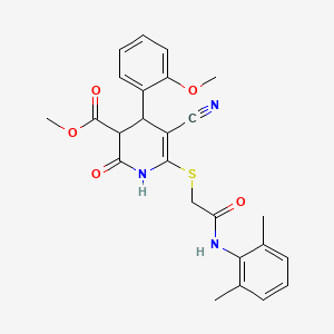 molecular formula C25H25N3O5S B2468284 methyl 5-cyano-6-({[(2,6-dimethylphenyl)carbamoyl]methyl}sulfanyl)-4-(2-methoxyphenyl)-2-oxo-1,2,3,4-tetrahydropyridine-3-carboxylate CAS No. 370845-76-4