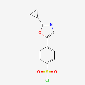 molecular formula C12H10ClNO3S B2468305 4-(2-Cyclopropyl-1,3-oxazol-5-yl)benzenesulfonyl chloride CAS No. 1279219-24-7