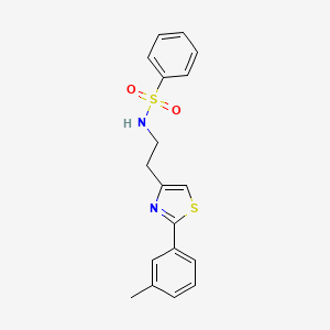 molecular formula C18H18N2O2S2 B2468309 N-(2-(2-(m-tolyl)thiazol-4-yl)ethyl)benzenesulfonamide CAS No. 896604-59-4