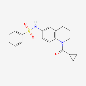 molecular formula C19H20N2O3S B2468339 N-(1-cyclopropanecarbonyl-1,2,3,4-tetrahydroquinolin-6-yl)benzenesulfonamide CAS No. 899983-44-9