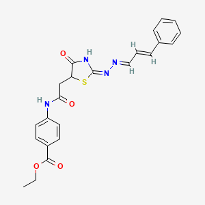 ethyl 4-(2-((E)-4-oxo-2-((E)-((E)-3-phenylallylidene)hydrazono)thiazolidin-5-yl)acetamido)benzoate