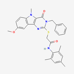 2-(3-benzyl-8-methoxy-5-methyl-4-oxopyrimido[5,4-b]indol-2-yl)sulfanyl-N-(2,4,6-trimethylphenyl)acetamide