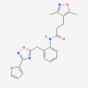 molecular formula C21H20N4O4 B2468431 3-(3,5-dimethylisoxazol-4-yl)-N-(2-((3-(furan-2-yl)-1,2,4-oxadiazol-5-yl)methyl)phenyl)propanamide CAS No. 1797598-30-1