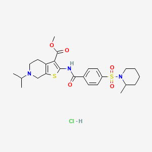 molecular formula C25H34ClN3O5S2 B2468434 methyl 2-{4-[(2-methylpiperidin-1-yl)sulfonyl]benzamido}-6-(propan-2-yl)-4H,5H,6H,7H-thieno[2,3-c]pyridine-3-carboxylate hydrochloride CAS No. 1217031-37-2