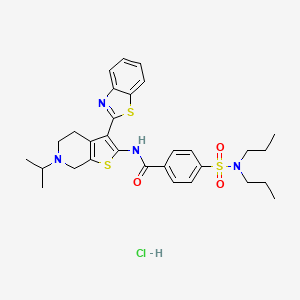 molecular formula C30H37ClN4O3S3 B2468456 N-(3-(benzo[d]thiazol-2-yl)-6-isopropyl-4,5,6,7-tetrahydrothieno[2,3-c]pyridin-2-yl)-4-(N,N-dipropylsulfamoyl)benzamide hydrochloride CAS No. 1215668-94-2