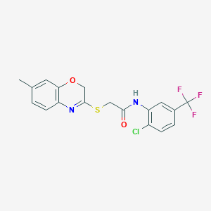 molecular formula C18H14ClF3N2O2S B2468471 N-[2-chloro-5-(trifluoromethyl)phenyl]-2-[(7-methyl-2H-1,4-benzoxazin-3-yl)sulfanyl]acetamide CAS No. 1116006-04-2