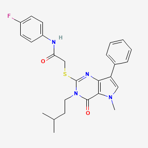 molecular formula C26H27FN4O2S B2468475 N-(4-fluorophenyl)-2-{[5-methyl-3-(3-methylbutyl)-4-oxo-7-phenyl-3H,4H,5H-pyrrolo[3,2-d]pyrimidin-2-yl]sulfanyl}acetamide CAS No. 1115371-13-5