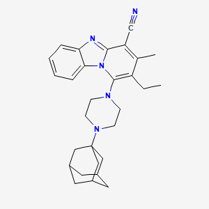 molecular formula C29H35N5 B2468604 13-[4-(Adamantan-1-yl)piperazin-1-yl]-12-ethyl-11-methyl-1,8-diazatricyclo[7.4.0.0^{2,7}]trideca-2(7),3,5,8,10,12-hexaene-10-carbonitrile CAS No. 443332-35-2