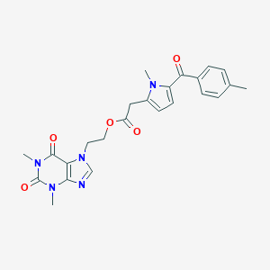 molecular formula C24H25N5O5 B024687 1-Methyl-5-(4-benzoyl)pyrrole-2-acetic acid 2-(theophylline-7-yl)ethyl ester CAS No. 104333-87-1